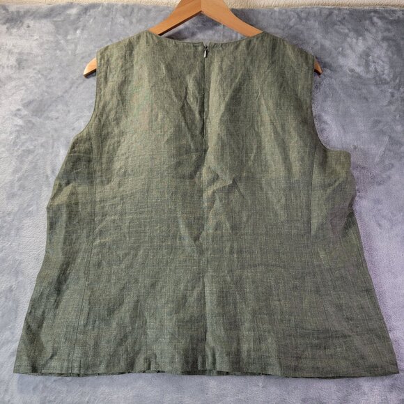 Ellen Tracy Womens Sleeveless Top 14 Green Linen Blend Workwear Classic - Picture 7 of 10